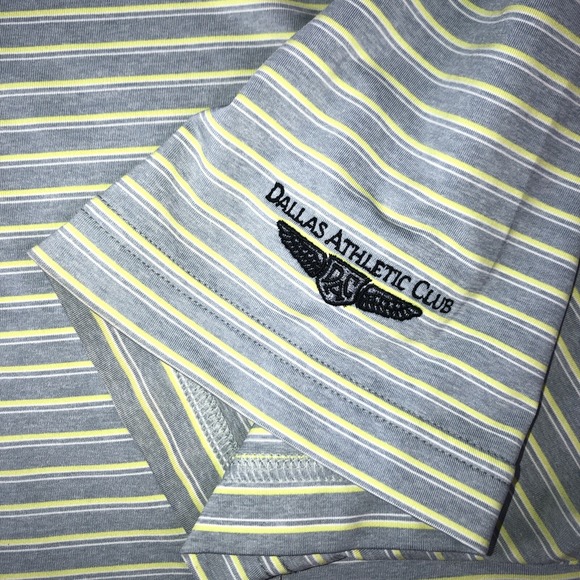 FOOTJOY Men's L Dallas Athletic Club Logo GOLF POLO SHIRT Gray Yellow Stripe - Picture 2 of 8